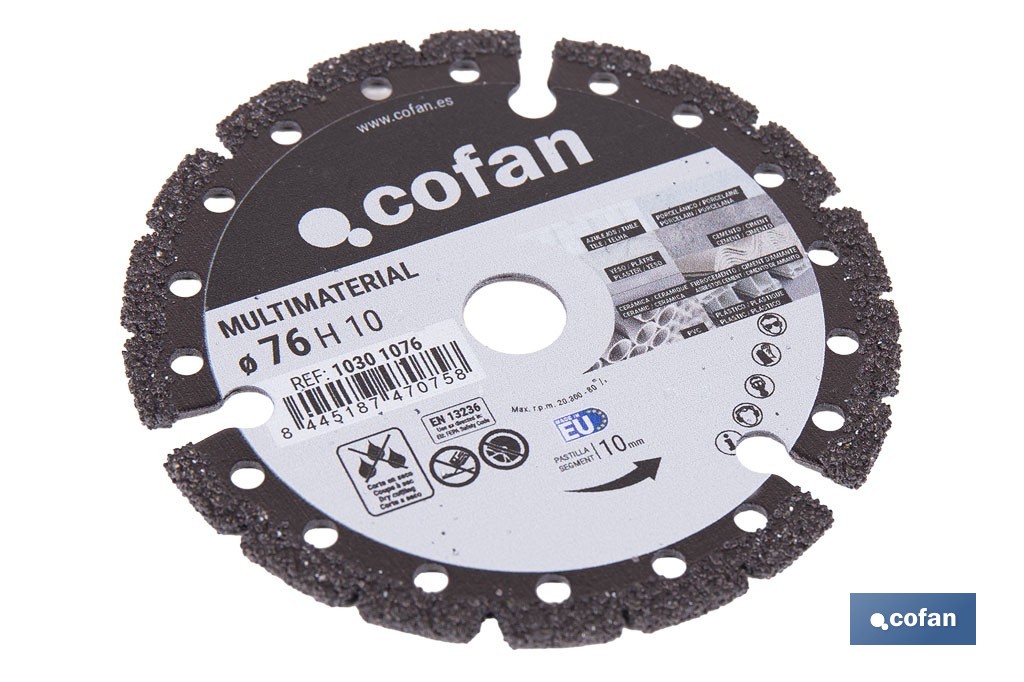 Disco de diamante multimaterial Ø76 mm | Corte en seco de múltiples materiales | Compatible con mini amoladora Cofan - Cofan