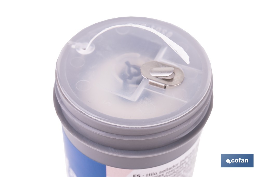Hilo sellador de PTFE | Adecuado para roscas plásticas y metálicas de agua y gas | Bote con cortador | Longitud de 160 m - Cofan