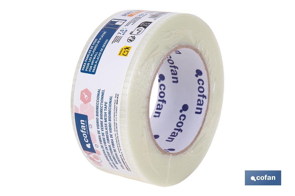 Cinta adhesiva de fibra de vidrio bidireccional transparente | Medida: 50 m x 48 mm para embalaje industrial - Cofan