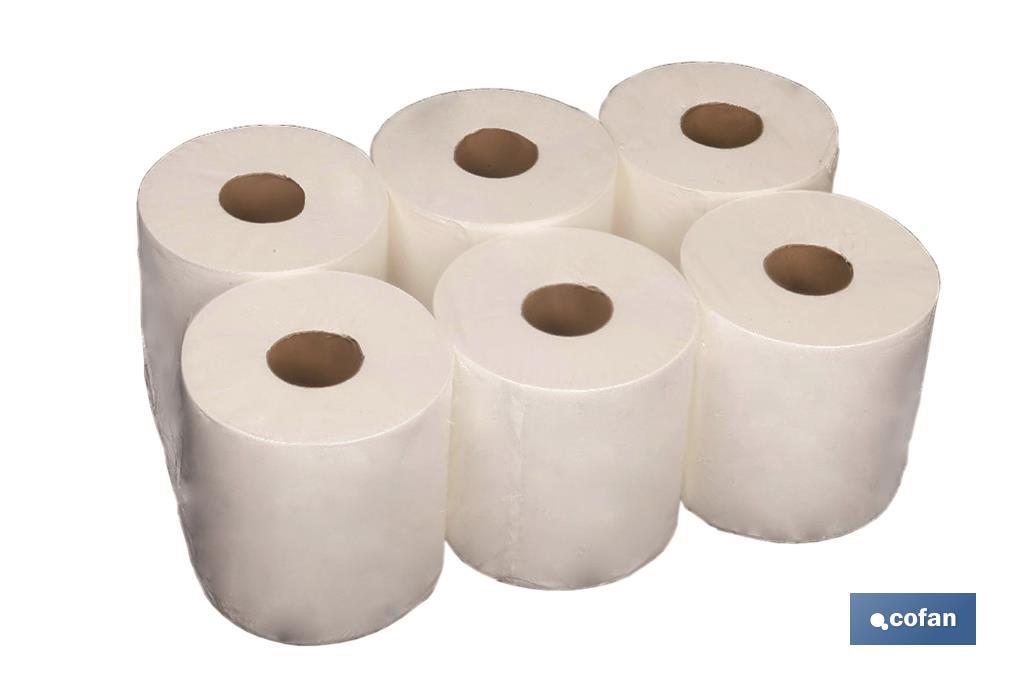 Papel Secamanos blanco | Material reciclado | Pack de 6 Rollos | Peso rollo 0,8 kilos 90 metros - Cofan