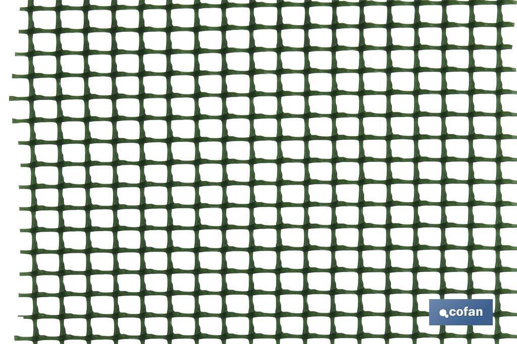PVC square mesh | Mesh aperture of 5mm | Available in green | Size: 1 x 25mm - Cofan