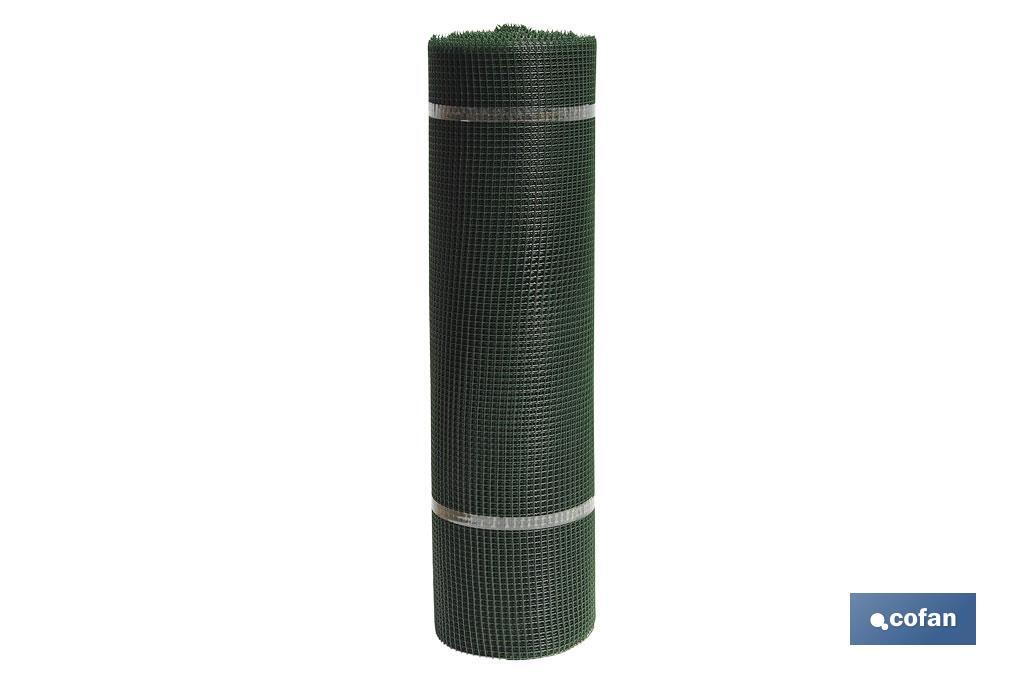 PVC square mesh | Mesh aperture of 10mm | Available in green | Size: 1 x 25mm - Cofan