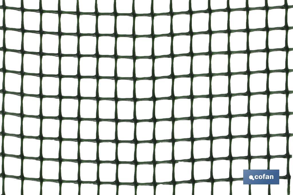 PVC square mesh | Mesh aperture of 10mm | Available in green | Size: 1 x 25mm - Cofan