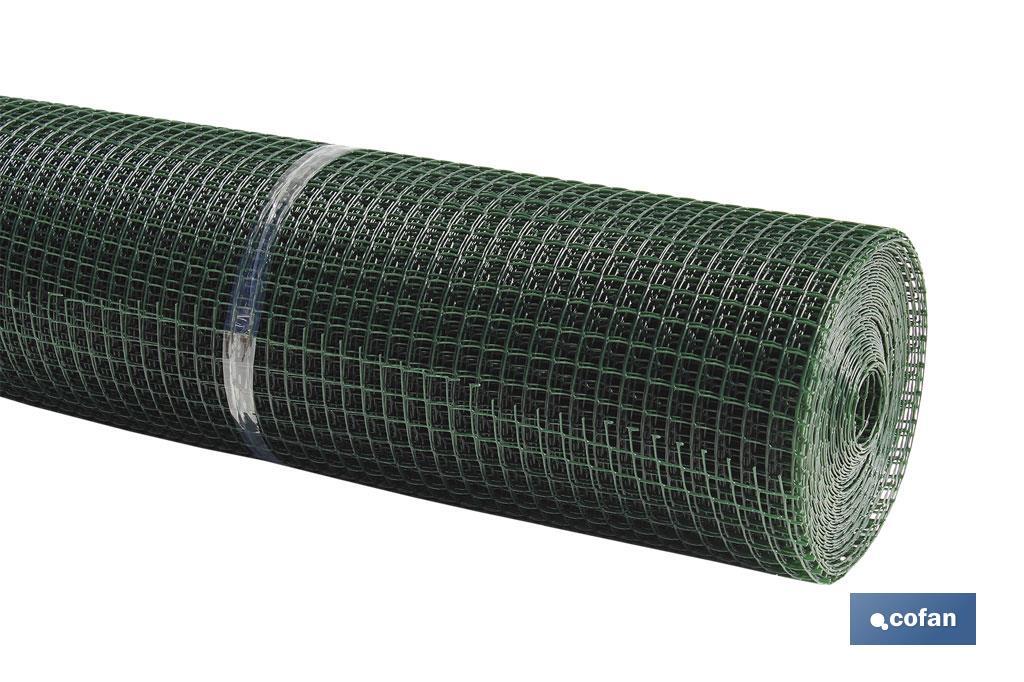 Malla de PVC | Hueco cuadrado de 20 mm | Color verde | Medida 1 x 25 m - Cofan
