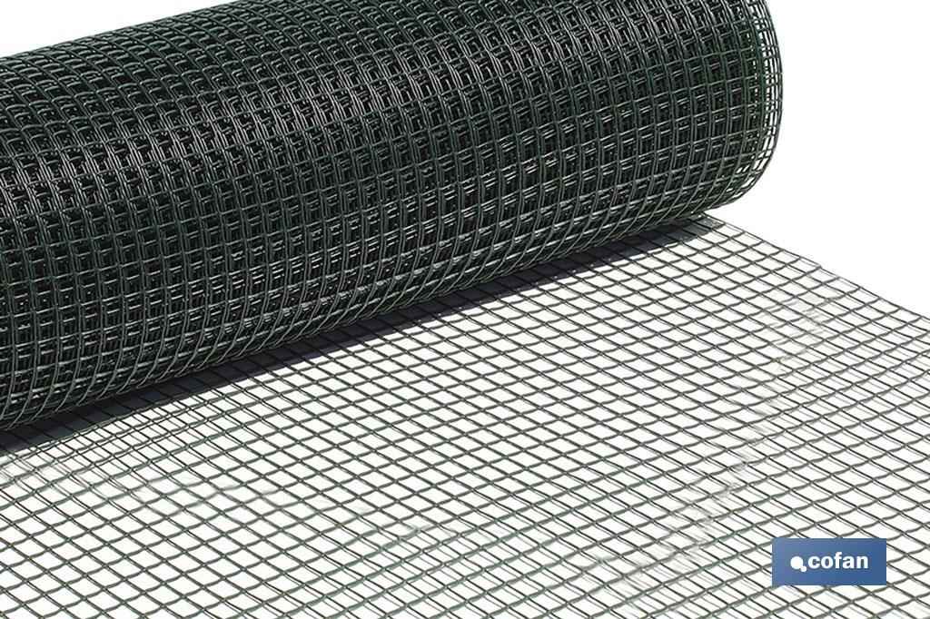 PVC square mesh | Mesh aperture of 20mm | Available in green | Size: 1 x 25mm - Cofan