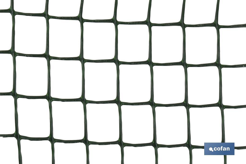 Malla de PVC | Hueco cuadrado de 20 mm | Color verde | Medida 1 x 25 m - Cofan