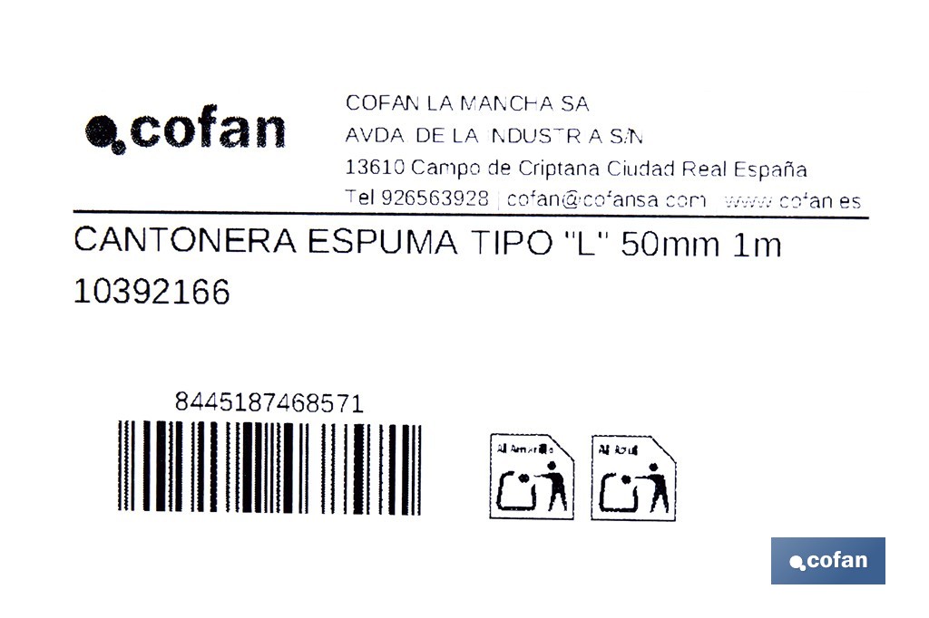 Cantonera de espuma de tipo L | Material: polietileno | Longitud: 1 m | Color: gris | Protección de aristas y bordes - Cofan