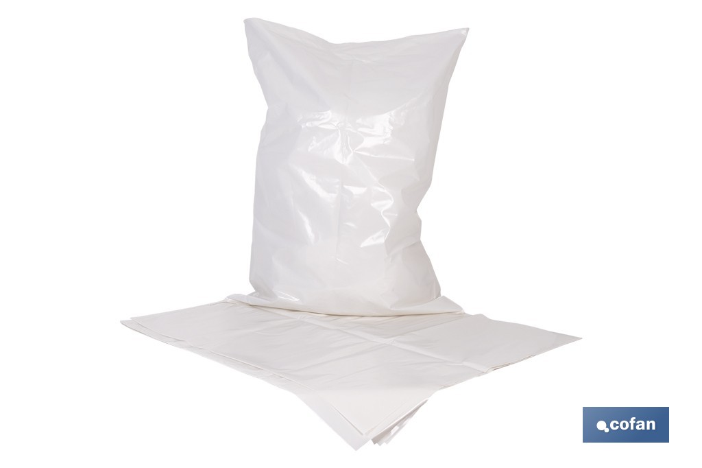 Saco de polietileno blanco impermeable | Galga 300 | Grosor: 75 micras | Medidas: 55 x 75 cm - Cofan