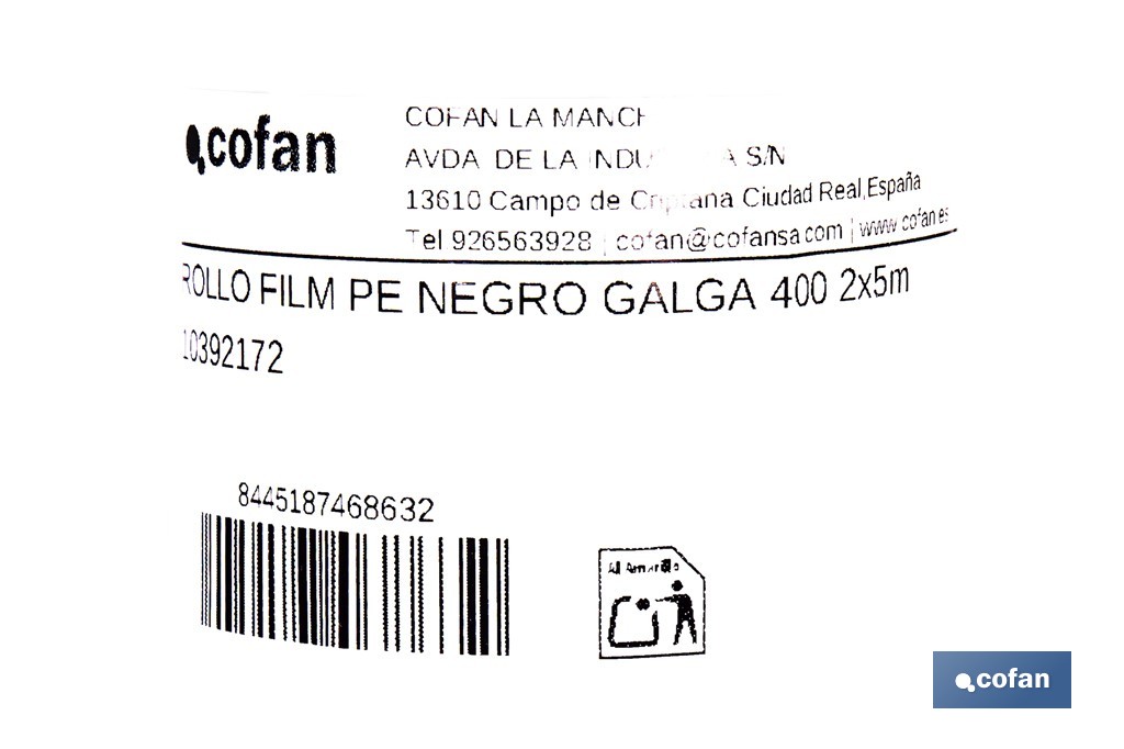 Rollo de film negro | Material: polietileno | Galga 400 | Grosor: 100 micras | Protección de embalajes | Disponible en diferentes medidas - Cofan