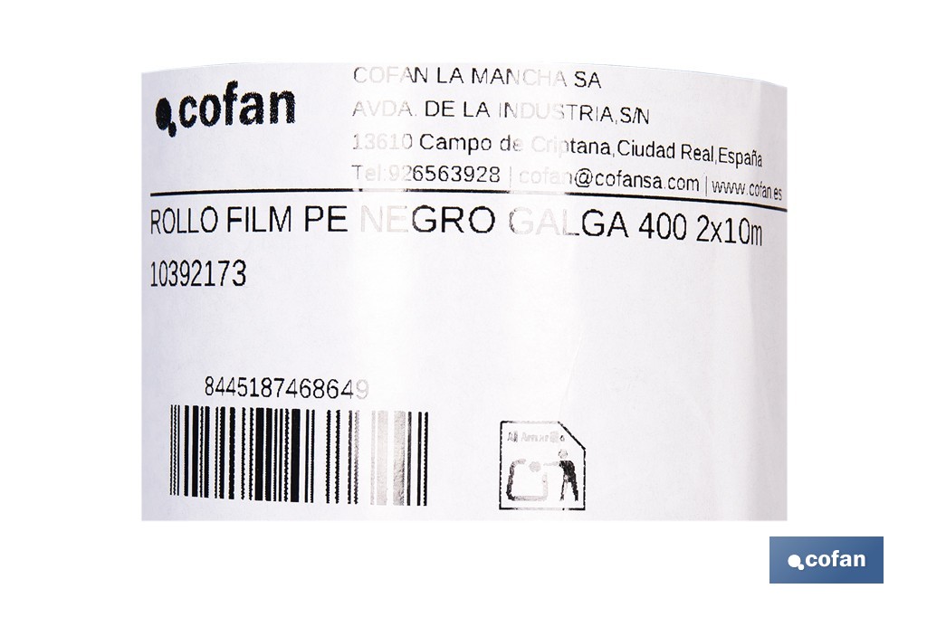 Rollo de film negro | Material: polietileno | Galga 400 | Grosor: 100 micras | Protección de embalajes | Disponible en diferentes medidas - Cofan