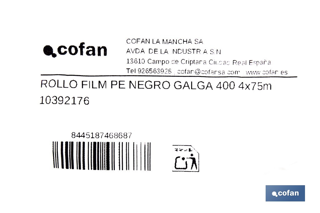 Rollo de film negro | Material: polietileno | Galga 400 | Grosor: 100 micras | Protección de embalajes | Disponible en diferentes medidas - Cofan