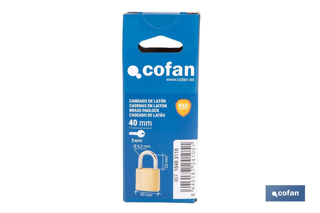 Quality Plus Brass Padlock - Cofan