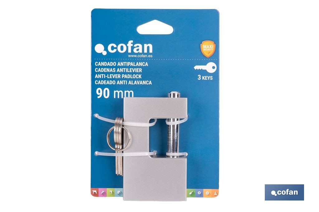 Candado antipalanca Quality Plus de acero macizo cromado | Sistema de seguridad con pasadores | Incluye 3 llaves | Disponible en varias medidas - Cofan