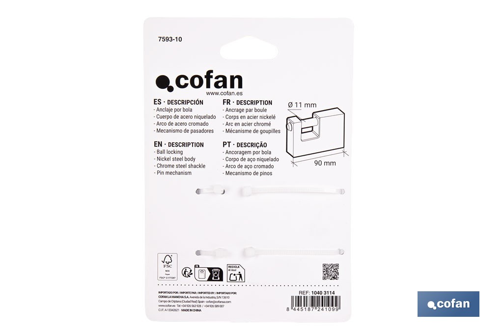 Candado antipalanca Quality Plus de acero macizo cromado | Sistema de seguridad con pasadores | Incluye 3 llaves | Disponible en varias medidas - Cofan