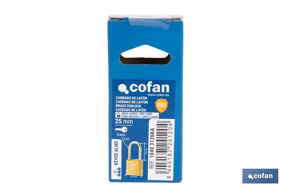 Candado de Latón Arco Largo Quality Plus - Cofan