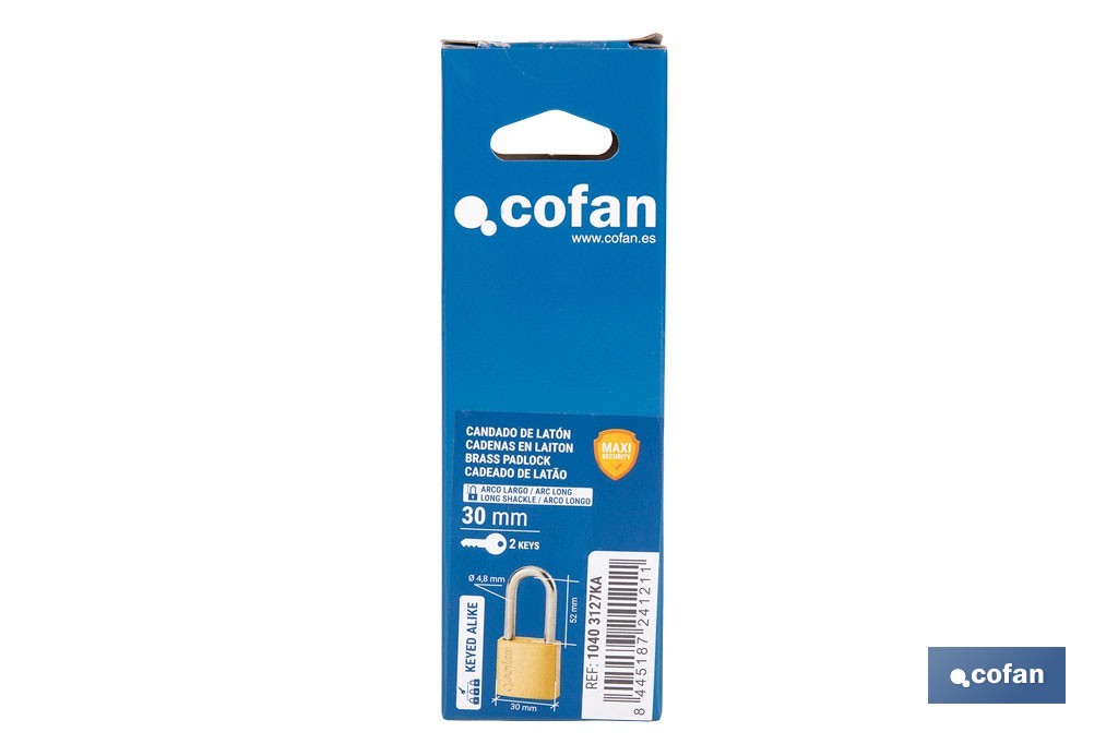 Candado de Latón Arco Largo Quality Plus - Cofan