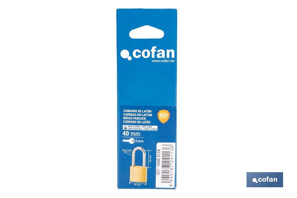 Candado de Latón Arco Largo Quality Plus - Cofan