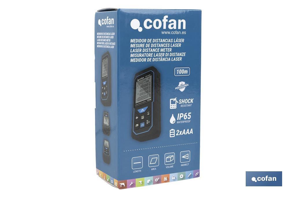 Medidor de Distâncias a Laser Cofan com 6 Funções | Mede diferentes distância 50 y 100 m | Inclui 2 pilhas AAA - Cofan