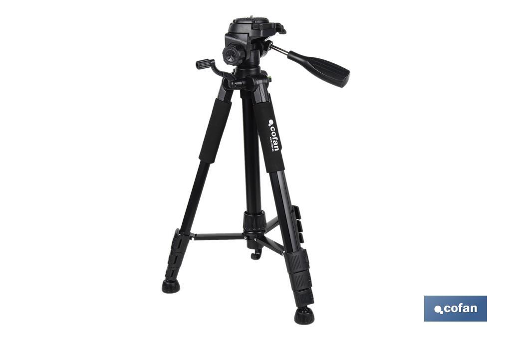 Universal telescopic tripod | 3 extensible legs | Adjustable height from 49cm to 149cm | Material: ABS + aluminium | Carrying bag included - Cofan