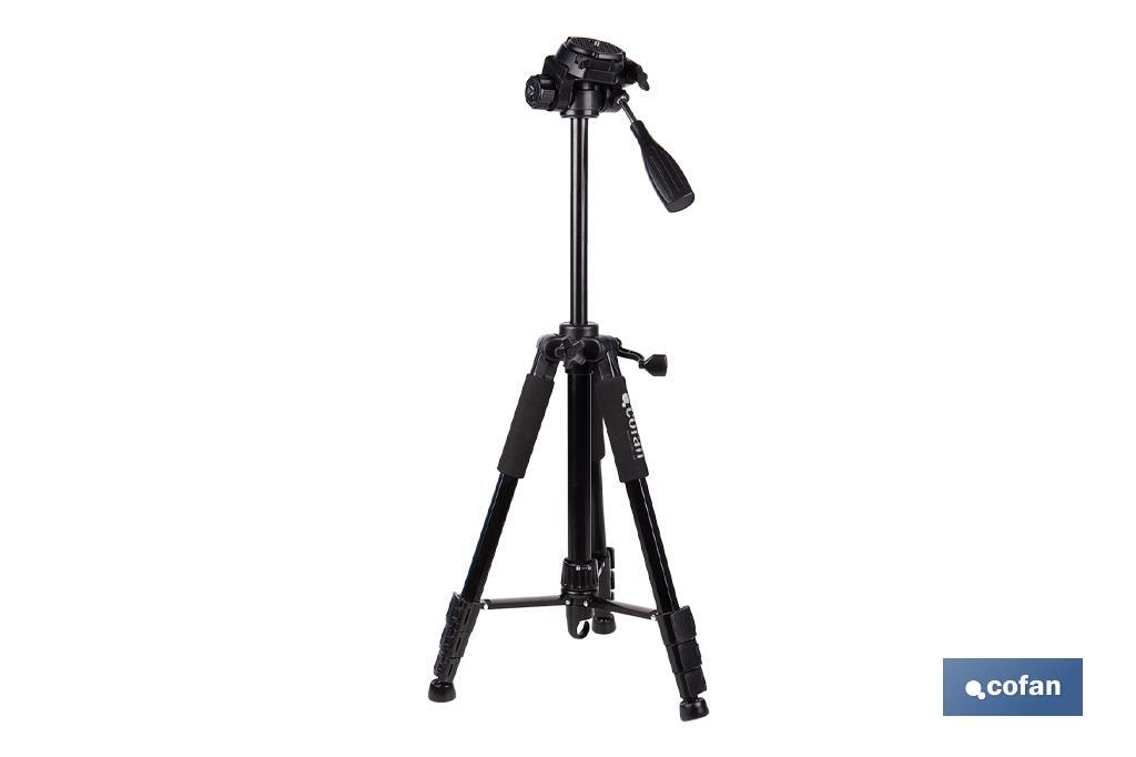 Universal telescopic tripod | 3 extensible legs | Adjustable height from 49cm to 149cm | Material: ABS + aluminium | Carrying bag included - Cofan