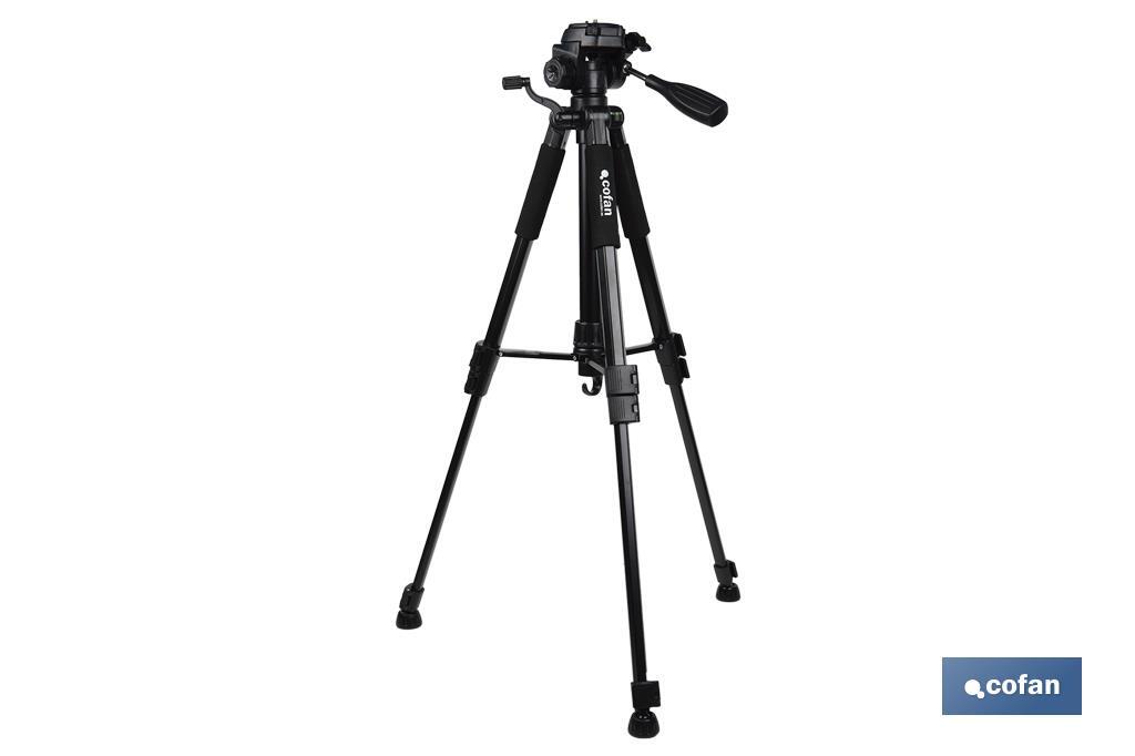 Universal telescopic tripod | 3 extensible legs | Adjustable height from 49cm to 149cm | Material: ABS + aluminium | Carrying bag included - Cofan