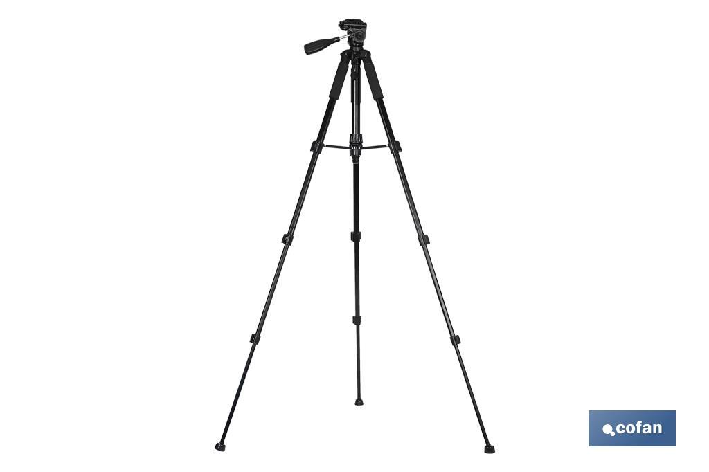 Universal telescopic tripod | 3 extensible legs | Adjustable height from 49cm to 149cm | Material: ABS + aluminium | Carrying bag included - Cofan