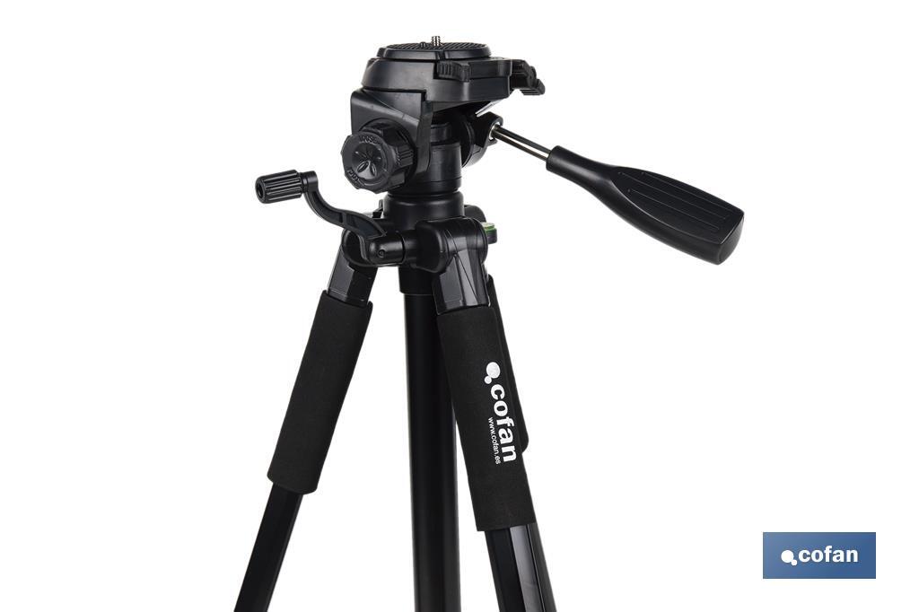 Universal telescopic tripod | 3 extensible legs | Adjustable height from 49cm to 149cm | Material: ABS + aluminium | Carrying bag included - Cofan