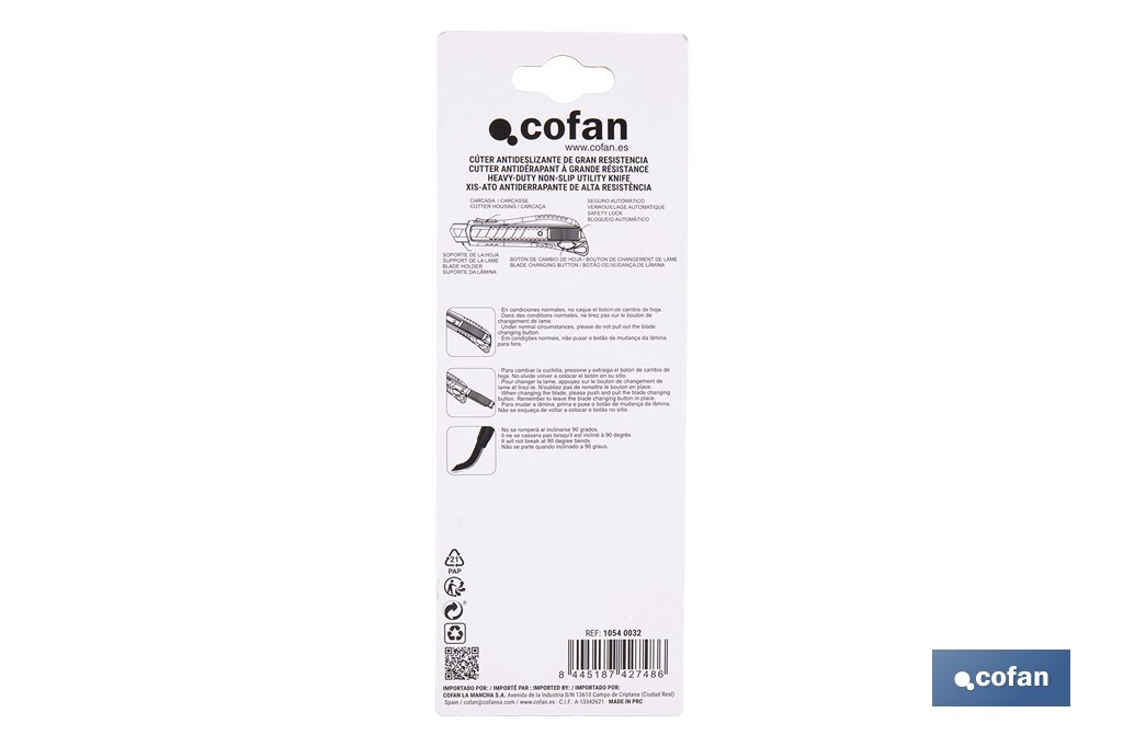 Cúter profesional de ABS | Con recubrimiento antideslizante TPR | Hoja negra ultra afilada SK2 | Bloqueo automático | Disponible en 3 medidas - Cofan