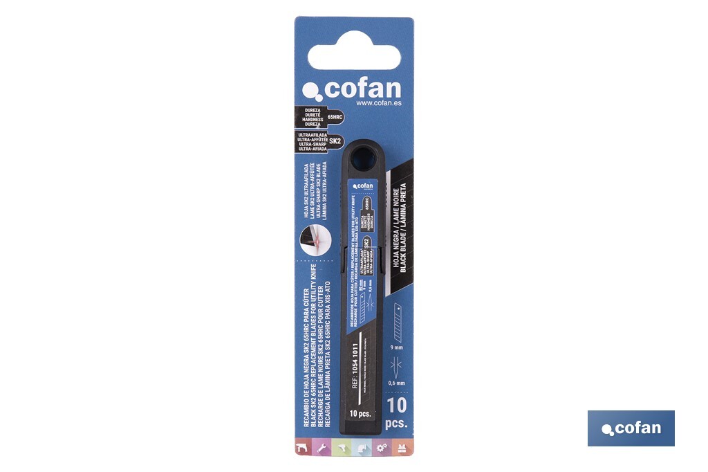 Recambio de cuchillas para cúter profesional | Hojas negras con afilado láser | Pack de 10 cuchillas SK2 | Disponible en 3 medidas - Cofan