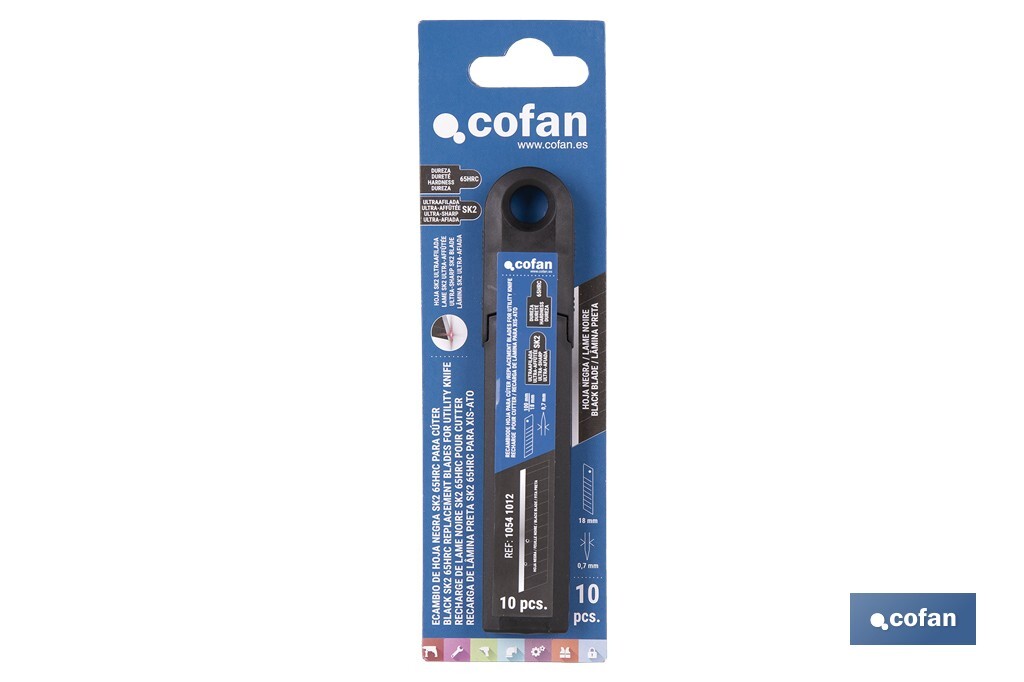 Recambio de cuchillas para cúter profesional | Hojas negras con afilado láser | Pack de 10 cuchillas SK2 | Disponible en 3 medidas - Cofan