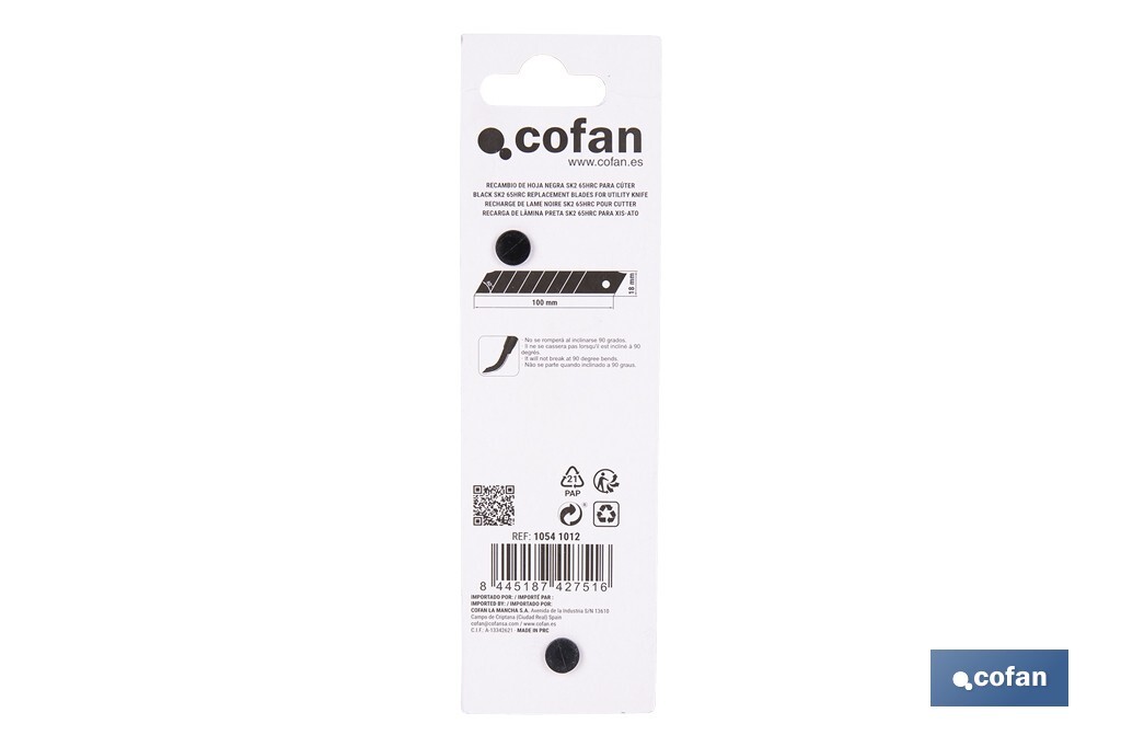 Recambio de cuchillas para cúter profesional | Hojas negras con afilado láser | Pack de 10 cuchillas SK2 | Disponible en 3 medidas - Cofan