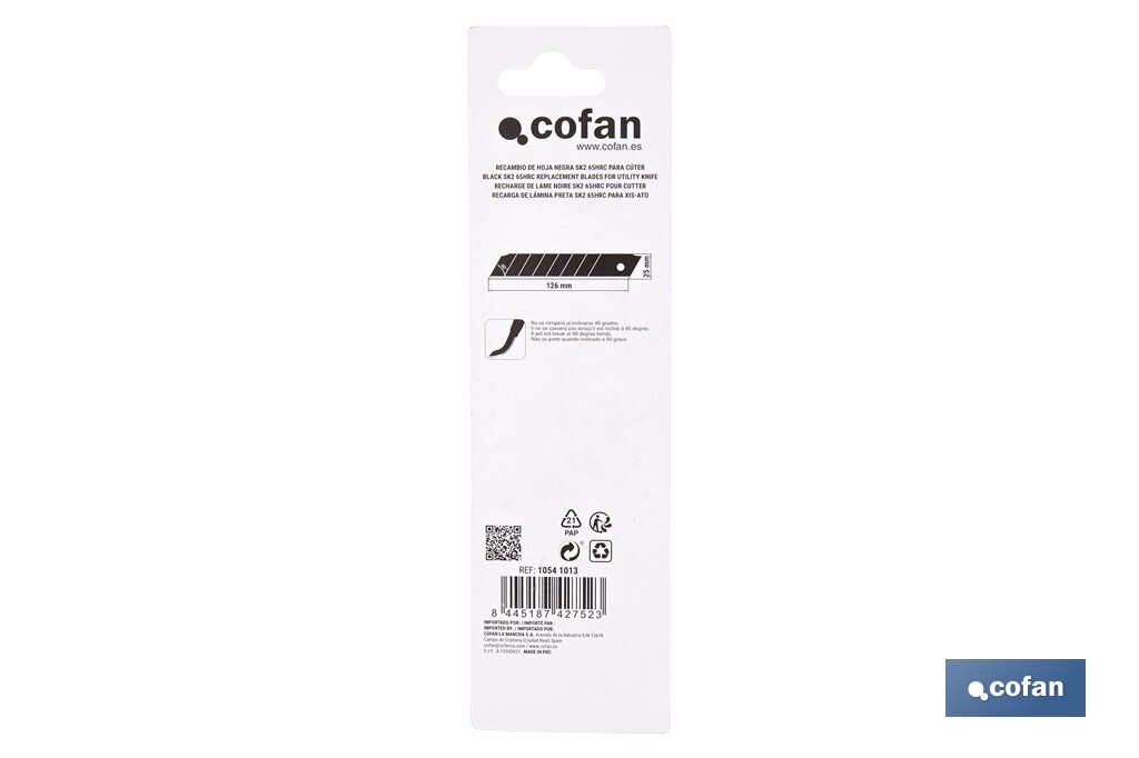 Recambio de cuchillas para cúter profesional | Hojas negras con afilado láser | Pack de 10 cuchillas SK2 | Disponible en 3 medidas - Cofan
