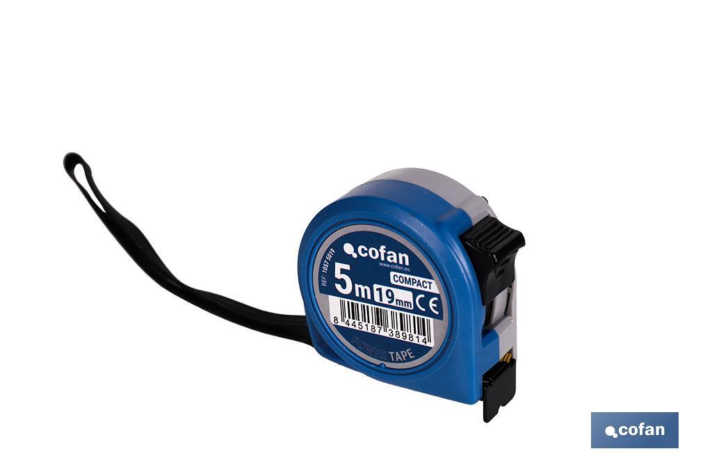 Flexómetro estándar | Carcasa resistente de ABS | Botón de bloqueo | Gancho no magnético | Funda antichoque | Disponible con cinta de 3, 5 y 8 metros de longitud - Cofan