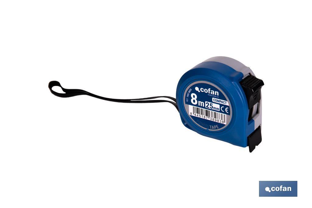 Flexómetro estándar | Carcasa resistente de ABS | Botón de bloqueo | Gancho no magnético | Funda antichoque | Disponible con cinta de 3, 5 y 8 metros de longitud - Cofan