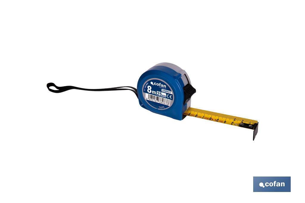 Flexómetro estándar | Carcasa resistente de ABS | Botón de bloqueo | Gancho no magnético | Funda antichoque | Disponible con cinta de 3, 5 y 8 metros de longitud - Cofan
