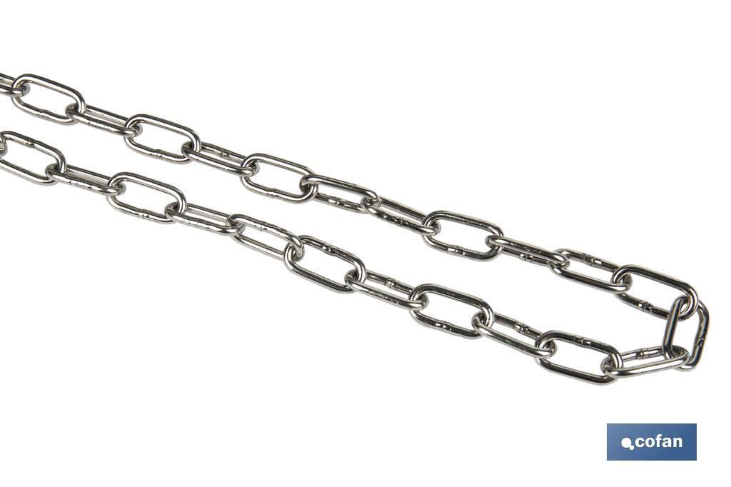 Cadena calibrada de acero inoxidable A4 para Anclas y Boyas | Diferentes tamaños de diámetro y precio por metro - Cofan
