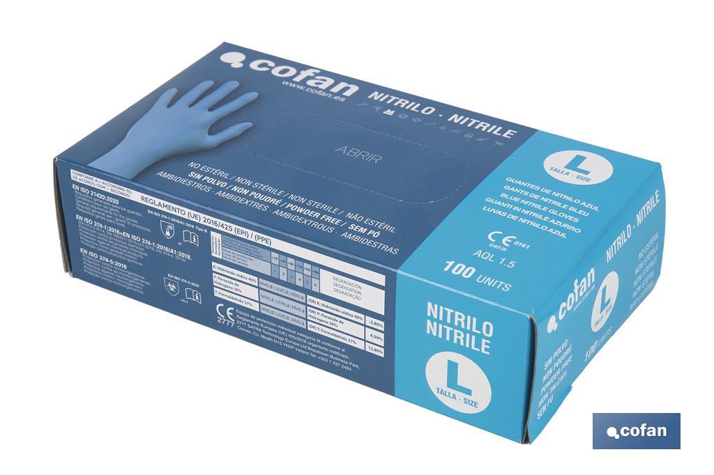 Box of 100 nitrile gloves | Fine and elastic gloves | Powdered-free | Comfortable and pleasant to the touch - Cofan