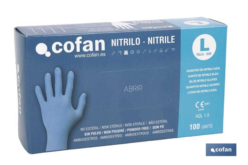 Box of 100 nitrile gloves | Fine and elastic gloves | Powdered-free | Comfortable and pleasant to the touch - Cofan