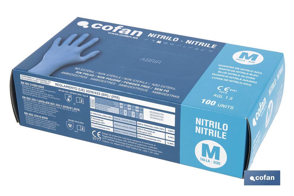 Box of 100 nitrile gloves | Fine and elastic gloves | Powdered-free | Comfortable and pleasant to the touch - Cofan