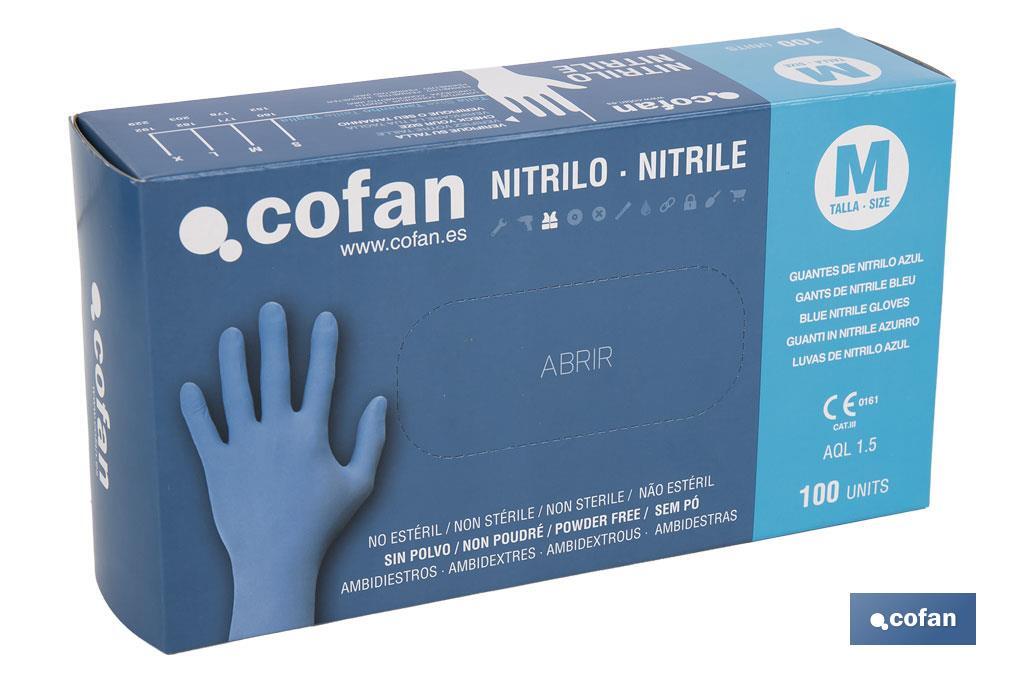 Box of 100 nitrile gloves | Fine and elastic gloves | Powdered-free | Comfortable and pleasant to the touch - Cofan
