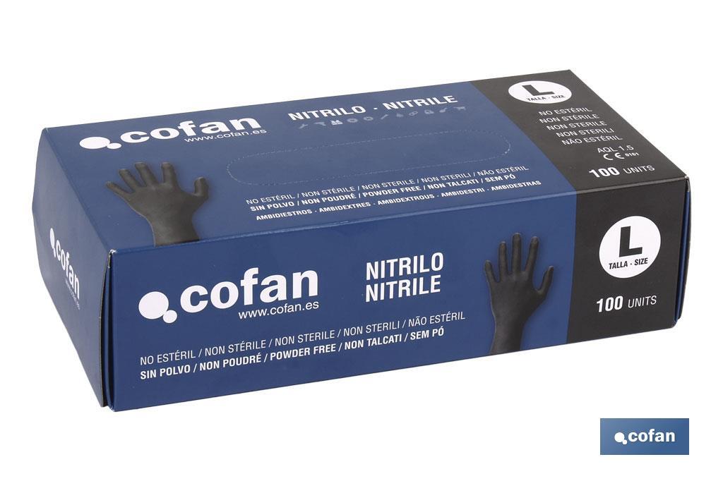 Boîte de 100 unités de gants de nitrile | Fins et élastiques | Non poudrés | Commodes et agréable au toucher - Cofan