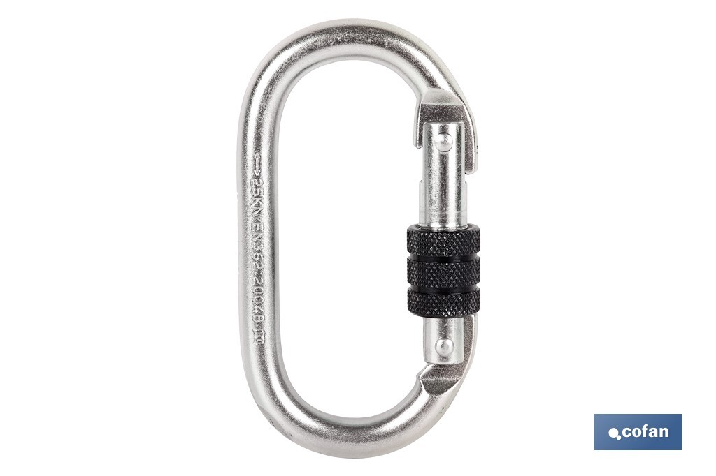 Safety carabiner | Safety buckle | Strength: 25kN | EN 362 | Class B | CAT. III - Cofan