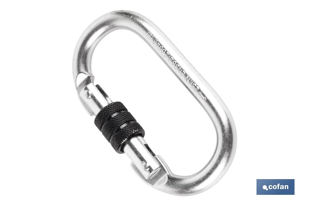 Safety carabiner | Safety buckle | Strength: 25kN | EN 362 | Class B | CAT. III - Cofan