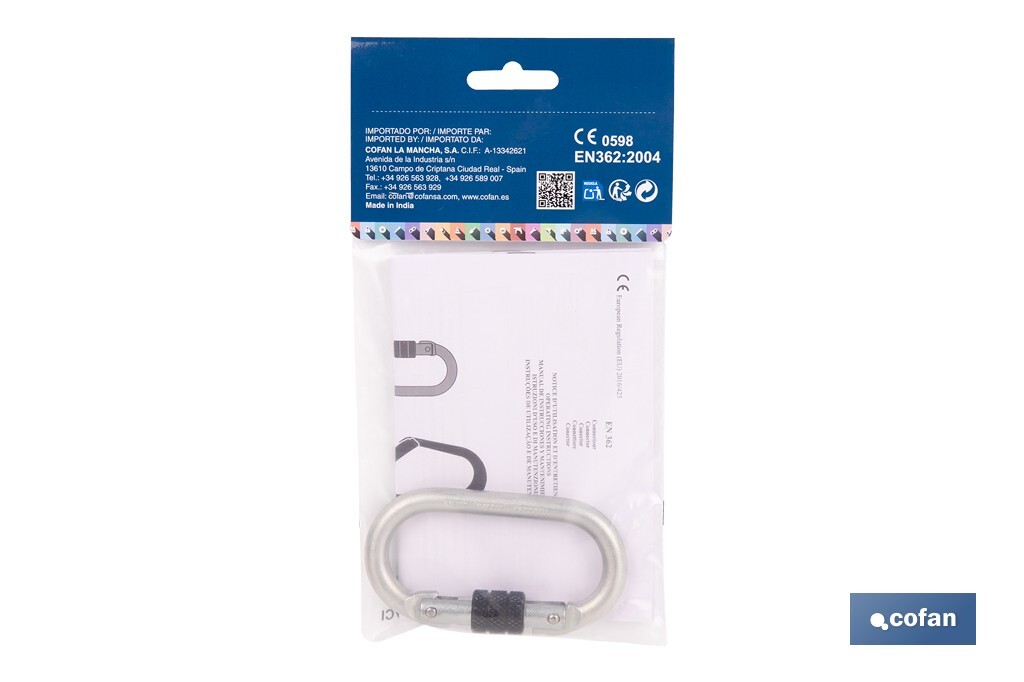 Mosquetón de seguridad | Con Roscado seguro | Resistencia 25kN | EN 362 |  Clase B I Cat lll - Cofan