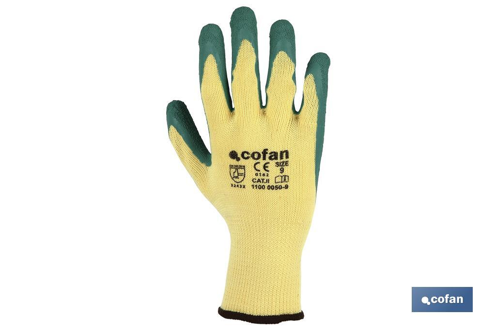 Green rough latex gloves with knitted support - Cofan