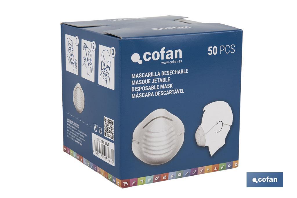 Mascarillas Higiénicas | Fabricadas en Polipropileno | Protegen contra el Polvo y Partículas no Tóxicas | No Reutilizable - Cofan