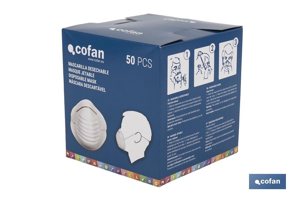 Mascarillas Higiénicas | Fabricadas en Polipropileno | Protegen contra el Polvo y Partículas no Tóxicas | No Reutilizable - Cofan