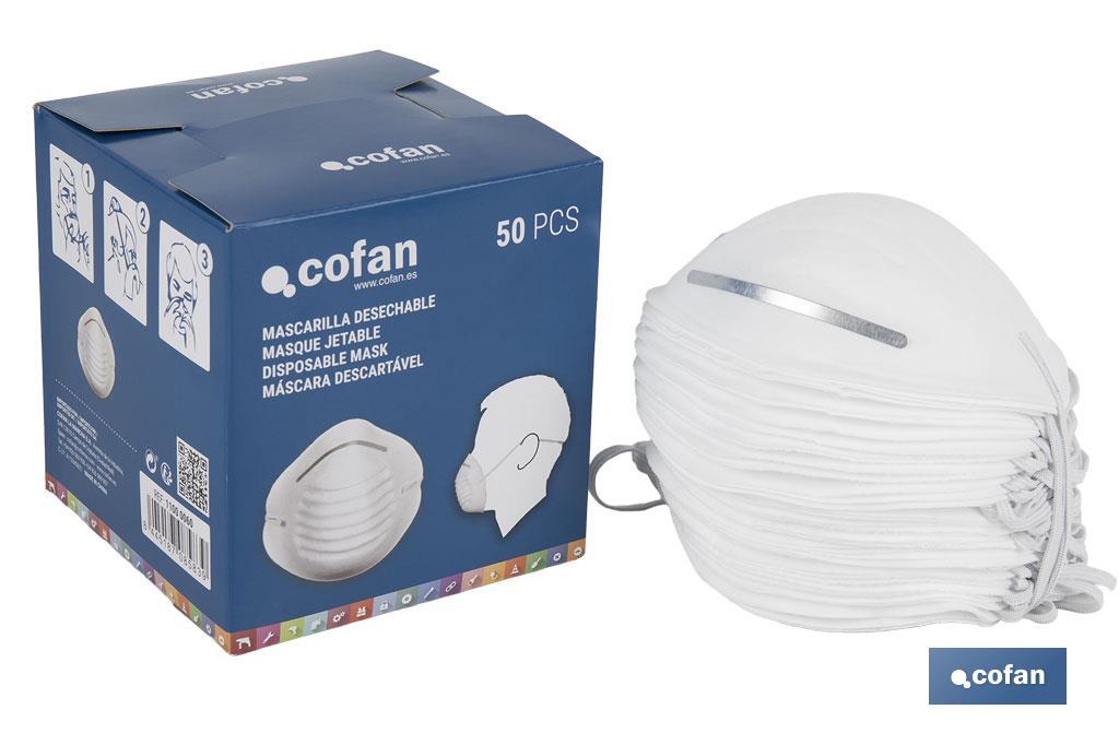 Mascarillas Higiénicas | Fabricadas en Polipropileno | Protegen contra el Polvo y Partículas no Tóxicas | No Reutilizable - Cofan