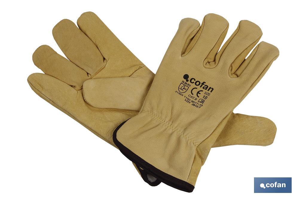 Cow leather gloves with inner lining | Cotton lining | Resistant to cold | Safe and comfortable gloves | Tough and durable gloves - Cofan