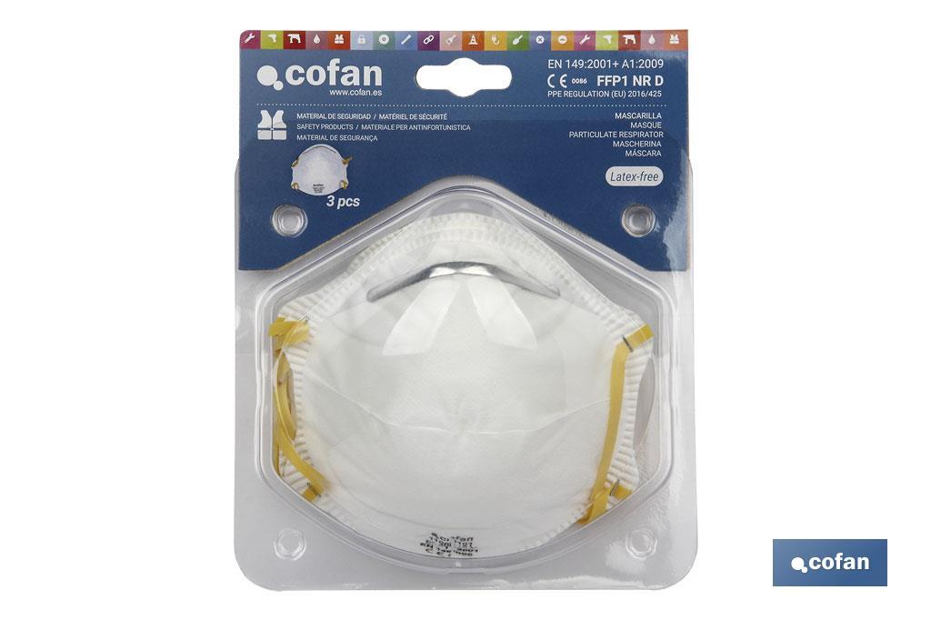 FFP1 (D) face mask | Disposable face mask | Filtering efficiency over 90% | Supplied in packs of 3 or 20 units - Cofan